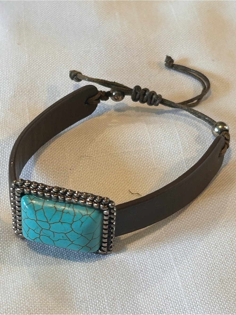 Turquoise Faux Stone Brown Leather Bracelet